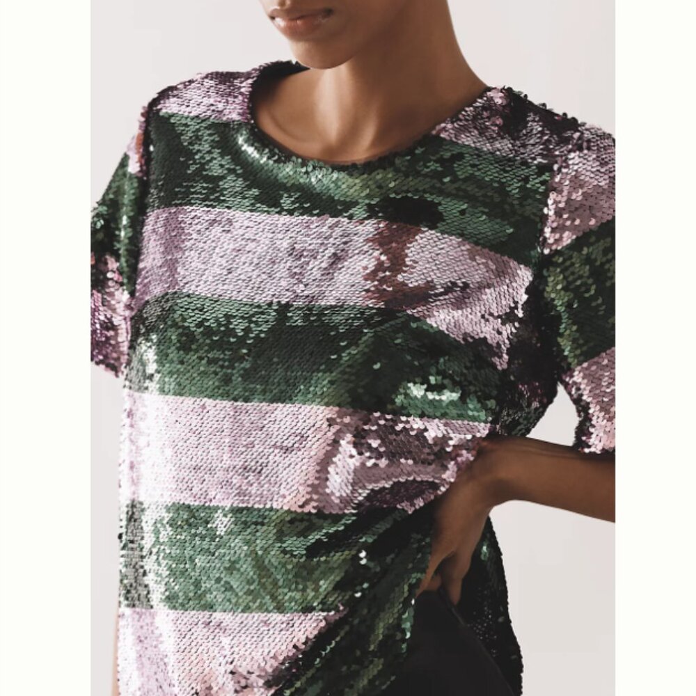 Brand New Maeve Short-Sleeve Sequin Striped Top